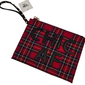NWT Olivia Miller Red Plaid Chic AF Wristlet Purse Clutch Clueless